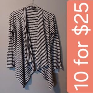Lily White Black and White Striped Open-Front Cardigan